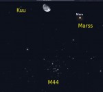 Kuu ja Marss heleda hajusparve M44 läheduses 21. novembri hommikutaevas